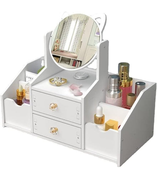 Organiseur de maquillage avec miroir et tiroirs pour bijoux et cosmétiques