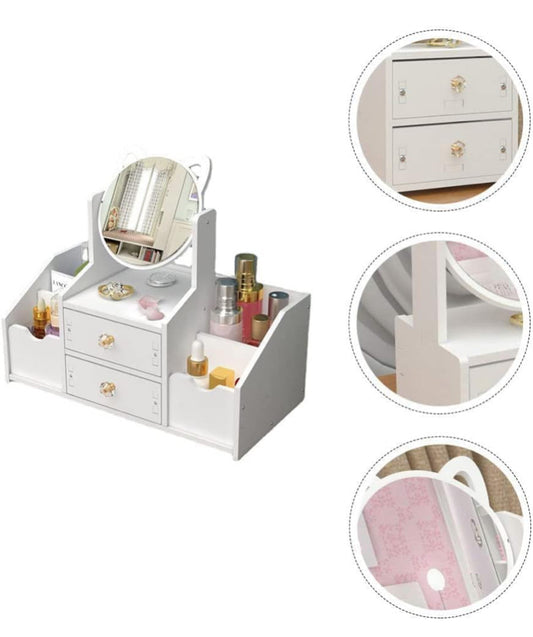 Organiseur de maquillage avec miroir et tiroirs pour bijoux et cosmétiques