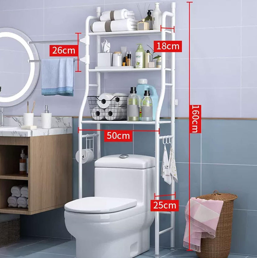 Meuble de rangement WC blanc avec étagères et barre pivotante