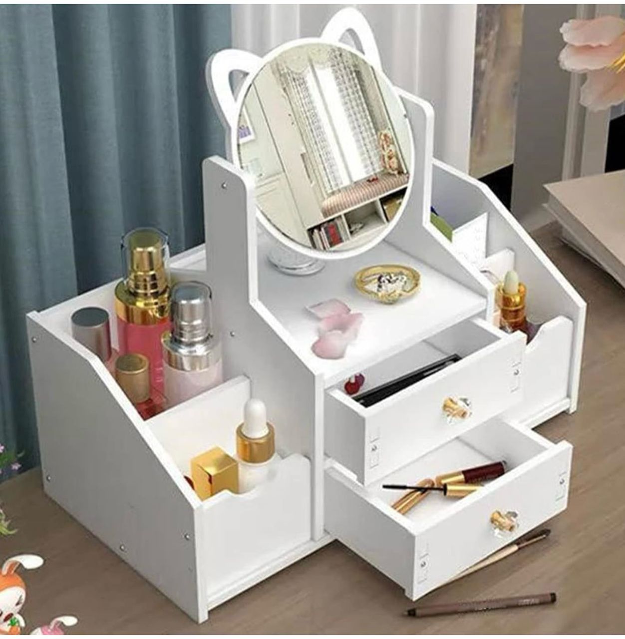 Organiseur de maquillage avec miroir et tiroirs pour bijoux et cosmétiques